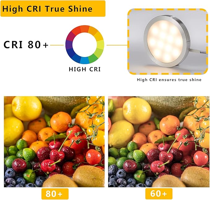 Smart LED Puck Lights with APP Control, Dimmable Cabinet Lighting with Bluetooth, Music Sync and Timer Function, Under Cabinet Lights, DC 12V Adaptor (Warm White, APP 6Pack)