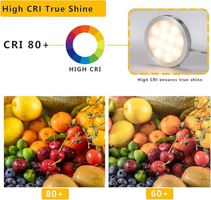Smart LED Puck Lights with APP Control, Dimmable Cabinet Lighting with Bluetooth, Music Sync and Timer Function, Under Cabinet Lights, DC 12V Adaptor (Warm White, APP 6Pack)