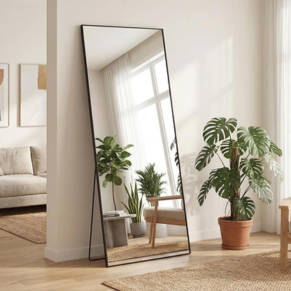 Sweetcrispy 56"x21" Full Length Mirror, Full Body Mirror with Aluminum Alloy Thin Frame, Leaning or Standing, Suitable for Bedroom, Livingroom, Cloakroom, Black