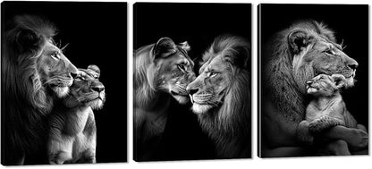 Black and White 3 Panels Lions Pictures Wall Art Wild Animals Painting Wall Decor Lion and Lioness Pictures Prints Artwork Living Room Kitchens Decor, Framed 12 W x16 Hx3pcs