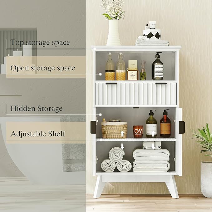 Fatmok Buffet Cabinet with Storage Set of 2, 40" Modern Fluted Coffee Bar Cabinet with Drawer & Open Shelf, Wood Buffet Sideboard Console Table for Entryway, Kitchen, Living Room (White)