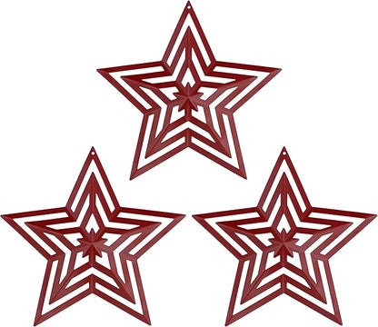 CVHOMEDECO. Primitives Rustic Antique Vintage Gifts Cut-Outs Metal Barn Star for Wall/Wreath/Door Decor, 8-Inch, Set of 3.(Red)