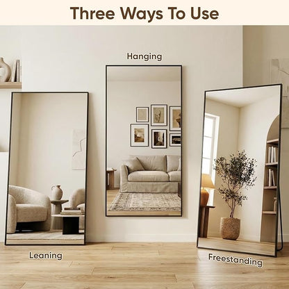 Antok 81''x41'' Full Length Mirror, Shatterproof HD Oversized Floor Mirror with Stand, Aluminum Alloy Frame Leaning Standing or Wall Mounted Mirror for Bedroom Living Room Entryway, Black