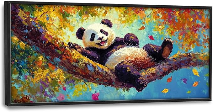 Panda Large Wall Art for Living Room Autumn Nature Tree Fall Decor Funny Animal Pictures Canvas Prints Extra Large Framed Artwork Oversized Painting for Modern Home Bedroom Kitchen 30"x60"