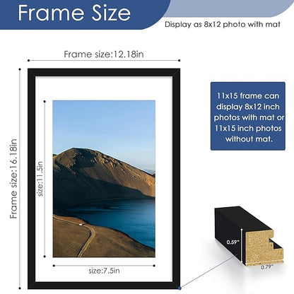 PEALSN 11x15 Picture Frames Set of 6, Display Pictures 8x12 with Mat or 11x15 without Mat for Wall Mounting, Photo Frames Collage for Wall Decor, Black.