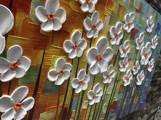 YaSheng Art - 3D Textured Wall Art Hand painted Oil Paintings Floral , Beautiful colorful Canvas Wall Art ,Modern Abstract Artwork, Texture Flowers Paintings, bathroom living room for Wall Art ,Home Wall Decor Picture 24x48inch