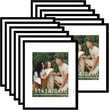 JCJMY 12 Packs 11x14 Picture Frames, Display 8x10 with Mat or 11x14 Without Mat, Black Gallery Wall Frame Set, 11 by 14 Frames Bulk Set of 12 Collage Wall Decor Photo Frames Set for Wall, Black