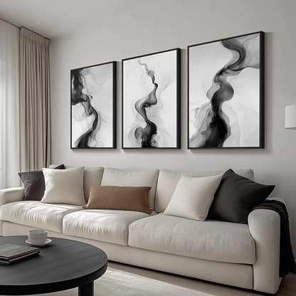 Large Framed Black and White Abstract Wall Art for Living Room, Set of 3 Modern Canvas Prints Paintings Artwork for Walls -Minimalist Pictures for Hallway, Bedroom, Office Wall Decor 24x36 In