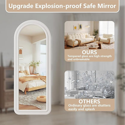 Flannel Full Length Mirror 63"x24", Arched Mirrors Full Length with Stand, Flannel Floor Mirror for Bedroom and Living Room, Full Body Mirror Hanging or Leaning, White