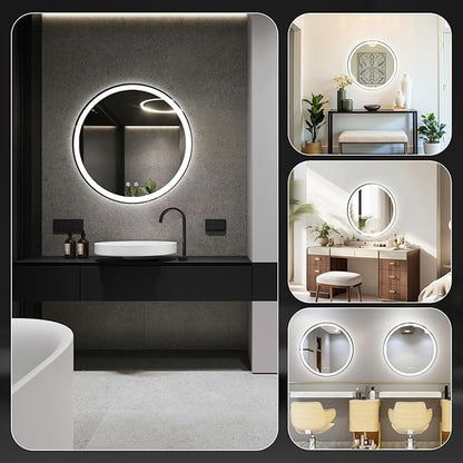 NEWBULIG 30 Inch Round LED Bathroom Wall Mirror with Lights, Light up Vanity Bathroom Mirror for Over Sink, Anti-Fog and Dimmable, Front Light and Backlit, Memory Function, Shatter-Proof, White