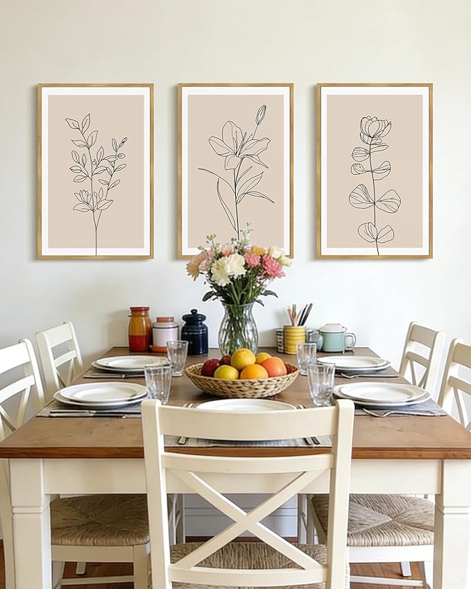 Drsoum Flower Bouquet Framed Retro Wildflower Botanical Pictures Prints Minimalist Modern Nature Plant Floral Rustic Artwork Bedroom Hallway Ready to Hang 16x24in Natural Framed