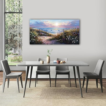 hyidecorart Blue Ocean Artwork Pictures Canvas Wall Art For Living Room Wall Decor For Bedroom Flower Beach Scenery Wall Painting Framed for Office Hotel Wall Decor Modern Posters Home Decorations