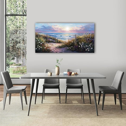 hyidecorart Canvas Wall Art For Living Room Wall DecorFor Bedroom Flower Beach Scenery Wall Painting Blue Ocean Pictures Artwork Office Decor Modern Framed Posters Home Decorations 20"X40"