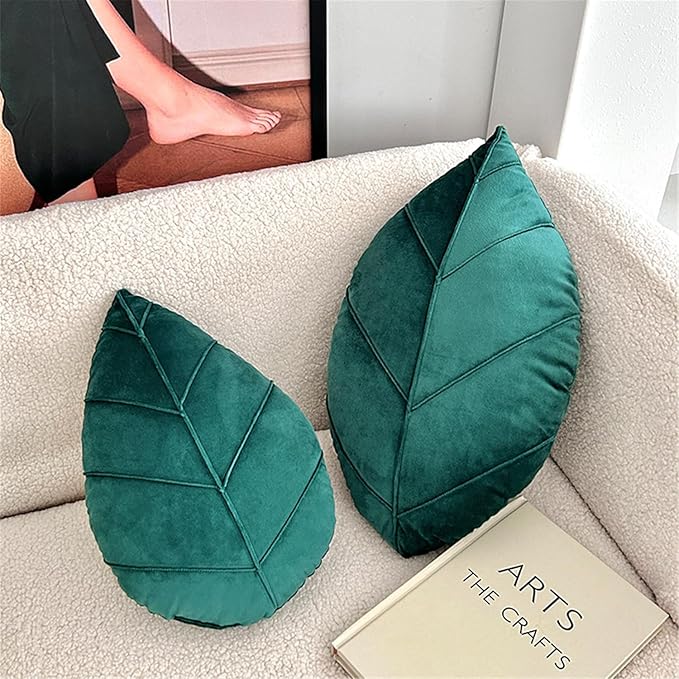 Leaf Pillow,3D Leaf Shaped Plant Pillows Green Tropical Plant Cushion for Sofa Office Bedroom Home Decor Dark Green (19.7"x11.8")