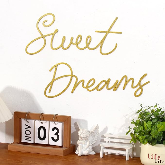 Zzbakress Sweet Dreams Wall Decor For Bedroom, Black Metal Above Bed Wall Decor Large Modern Living Room Farmhouse Sign Wall Decorations For Office Home Bedroom Art (Gold, Farmhouse)