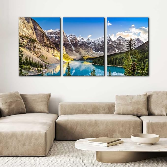 3 Pieces Colorado Framed Wall Art Snow Mountain and Lake National Park Natural Landscape Picture Modern Artwork Painting Print on Canvas for Living Room Home Decoration - 20"x28"x3 Panels