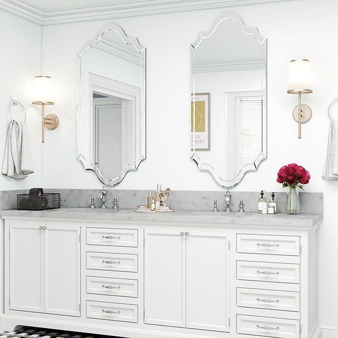 Chende Arch Large Mirror for Wall Decor with Clear Glass Frame, Beveled Edge, 24"x47" Living Room Decorative Mirror for Bathroom, Entrance, Hallway, Home Office, Unique Dual-Arch Design