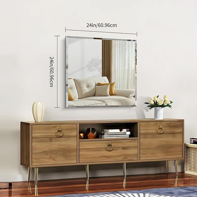 CILIBER Beveled Mirror, 24x24 Square Bathroom Mirrors for Wall, 3mm Tempered Glass Frameless Vanity Mirror Over Sink with Beveled Edge for Bathroom,Bedroom,Living Room and Entryway