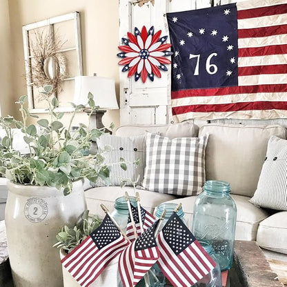 hogardeck 4th of July Decorations Outdoor, 11 inch Red White and Blue Metal Flower Wall Art for Fourth of July Decor, Patriotic Decorations for Yard Garden Home Indoor Mantel