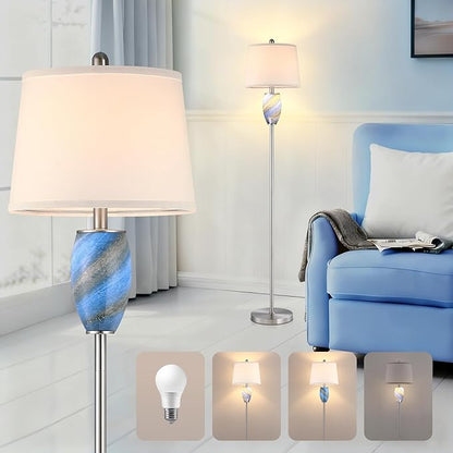 Lovlast Modern Floor Lamp with Nightlight for Living Room, Bedroom, Stained Glass Blue Lamp for Living Room Decor, Mid Century 65" Tall Standing Corner Lamp(Bulb Included)