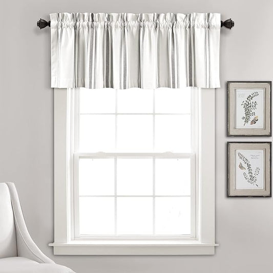 Lush Decor Farmhouse Stripe Yarn Dyed Recycled Cotton Window Curtain Valance, 18" L x 52" W, Gray - Classic Modern Rustic Charm - Eco Friendly Cotton Fabric