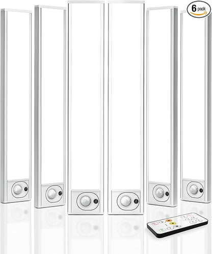 6Pack 12inch Under Cabinet Lighting, Rechargeable Motion Sensor Light Wireless Indoor, Dimmable 3 Color Temps Closet Lights with Remote, Indoor Under Counter LED Lights for Kitchen, Stairs