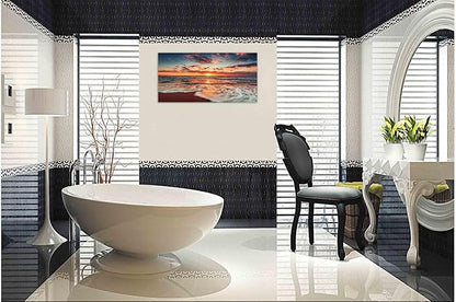TutuBeer 1 Panel Picture of the Beach Ocean Pictures Blue Sea Beach at Sunrise Art Print on Canvas Sea Wall Decor Ocean Wall Art Seascape Canvas Stretched and Framed 20" x 40"