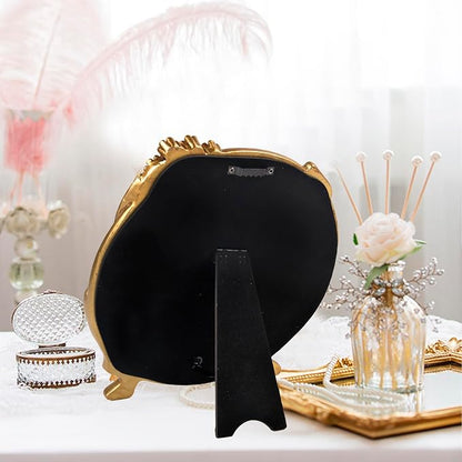 Vintage Gold Mirror Wall Decor - Small Vanity Mirrors, Antique Decorative for Desk Room, Frame Arched Victorian Decoration for Home Table, Standing Framed Art Gift for Furniture Living Bedroom, Oval