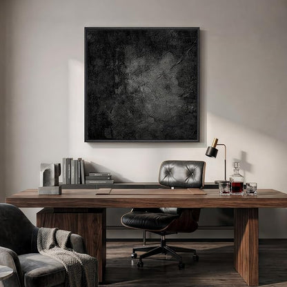 Large Framed Black Abstract Wall Art, Modern Square Canvas Painting Artwork for Walls, Minimalist Dark Moody Pictures for Living Room Bedroom Dining Room Hallway Office Wall Decor, 36x36 In