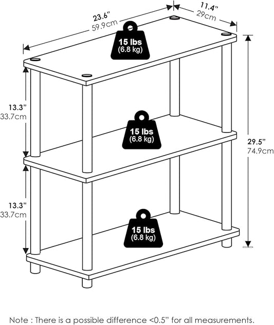 Furinno Turn-N-Tube Storage Shelves, 3-Tier Book Shelf, Corner Shelf, Toolless Open Shelves, for Organization and Storage, Living Room, Garage, Home Office, Sage Green