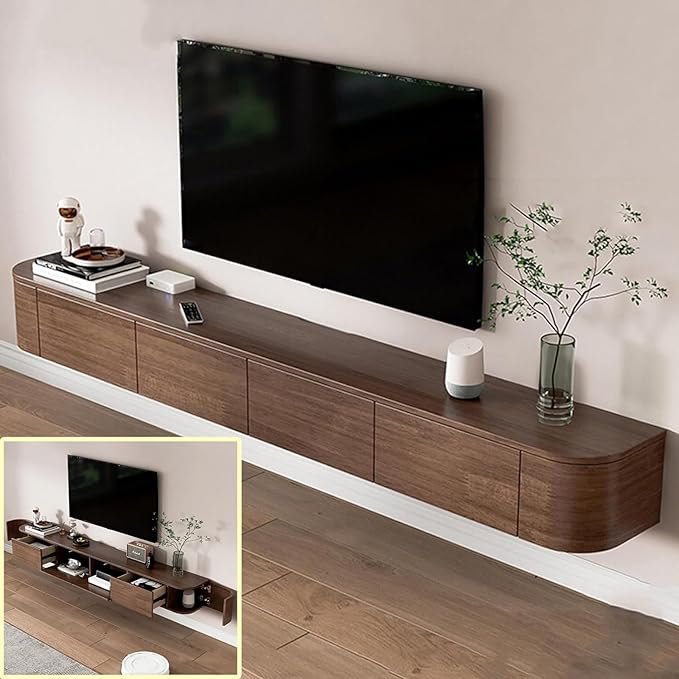 Floating TV Stand Large Floating TV Shelves Wall Mounted Multi Storage Compartment TV Media Console Floating TV Cabinet Bench Under TV Large Storage (Brown, 94.5 * 7.9 * 11.8 in)