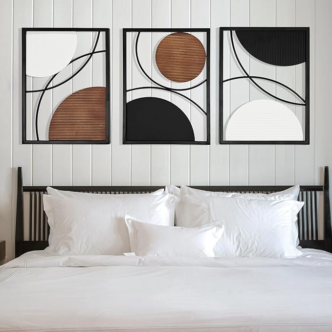 Oakrain 3 Pack Metal Wall Art, Abstract Minimalist Modern Wall Decor for Living Room, Bedroom, Office, Entryway
