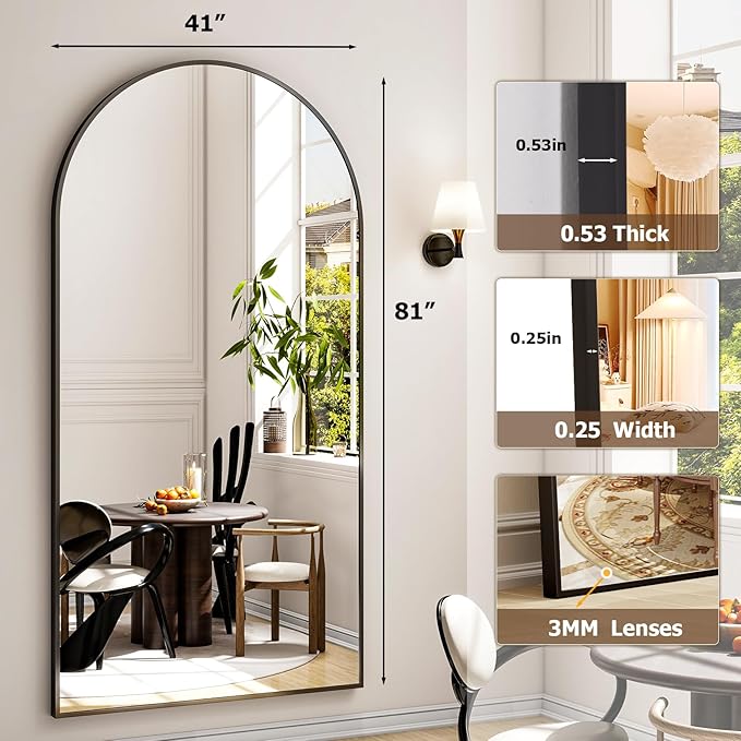 Easly 41"x81" Extra Large Arched Full Length Mirror - Leaning Mirror Arch Wall-Mounted Mirrors - Aluminum Alloy Frame Modern Simple Home Decor - for Living Room Bedroom Cloakroom