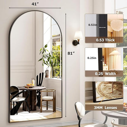 Easly 41"x81" Extra Large Arched Full Length Mirror - Leaning Mirror Arch Wall-Mounted Mirrors - Aluminum Alloy Frame Modern Simple Home Decor - for Living Room Bedroom Cloakroom