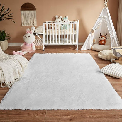Floralux White Fluffy Rugs for Bedroom Living Room 4x6 Rug, Soft Fluffy Fuzzy Carpet, Shag Plush Carpets for Nursery Kids Room