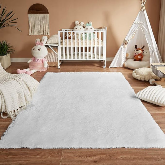 Floralux White Fluffy Rugs for Bedroom Living Room 4x6 Rug, Soft Fluffy Fuzzy Carpet, Shag Plush Carpets for Nursery Kids Room