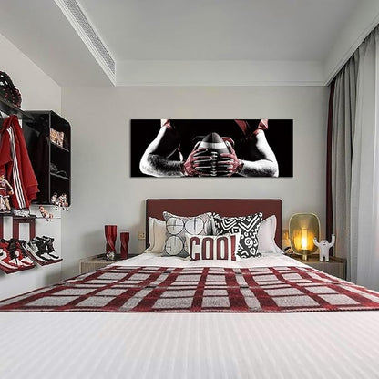 KREATIVE ARTS 20x55 American Football Rugby Canvas Wall Art: Black, White & Red Sports Painting Poster, Framed Gym Picture Print for Home Office, Men Cave Decor, Sport Fan Gift