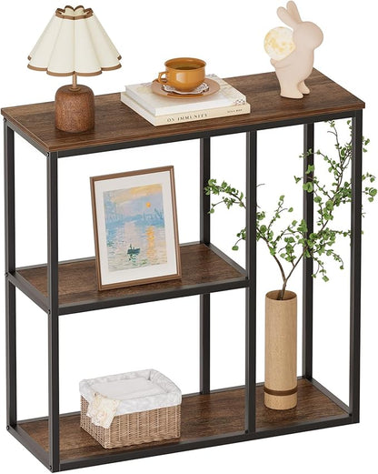 WOHOMO Console Table, Small Entryway Table with Storage Shelves 12'' Narrow Sofa Table Modern Hallway Table for Living Room 31.5" x12''x31.5'' Walnut