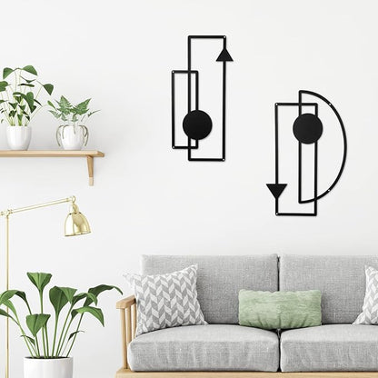 Riyiper 2 Pcs Metal Wall Art Minimalist Abstract Vertical Geometric Metal Wall Decor for Home Family Bedroom Office Decorations Gifts(Black)