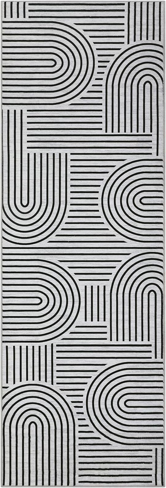 ROYHOME Modern Rug 2.5x8 Runners for Hallways, Abstract Kitchen Runner Rugs Non Slip Bath Runners, Rainbow Washable Runner Rug for Bedroom, Soft Long Rugs for Entryway Bathroom Laundry Dorm, Ash