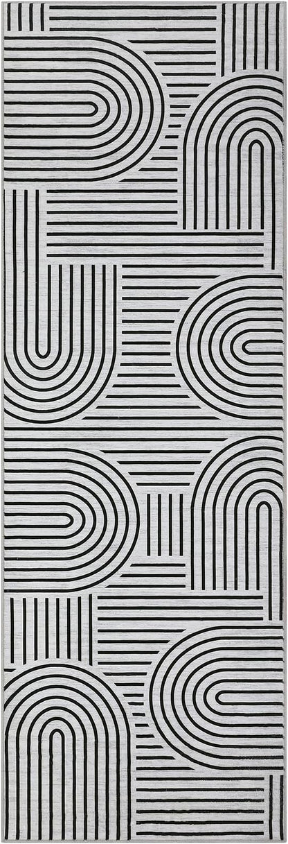 Modern Rug 2.5x10 Runners for Hallways, Abstract Kitchen Runner Rugs Non Slip Bath Runner, Rainbow Washable Rug for Bedroom, Soft Long Rugs for Entryway Bathroom Laundry Dorm, Blackwhite