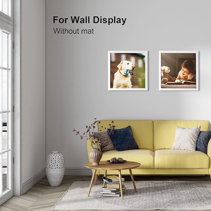 Egofine 14x14 White Picture Frames Set of 2, Matted to Fit 8x8 Pictures or 14x14 Pictures without Mat Covered by Plexiglass Wooden Square Photo Frame Poster Frame for Wall Hanging White