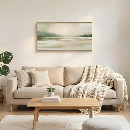 DRACIT Large Abstract Sage Green Pastel Framed Canvas Wall Art Set,Minimalist Neutral Landscape Wall Decor,Modern Watercolor Mountain Lake Artwork for Living Room,Bedroom-20 x40