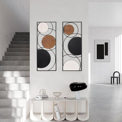 Oakrain 2 PCS Metal Wall Art for Home Decor, Large Abstract Wall Décor with Frame, Modern Minimalist Black and White Wall Sculpture for Living Room, Dining Room, Bedroom, Office, 35.4” x 13.7”