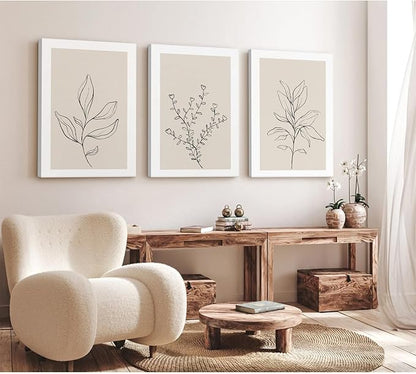 Joocrise Botanical Wall Art Decor Neutral Wall Decor Boho Beige Canvas Wall Art Botanical Minimalist Pictures Neutral Prints Beige Posters Boho Artwork for Room Bedroom 24x36x3 Inch Wrapped Canvas