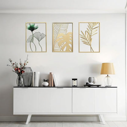 SwallowLiving Gold Wall Decor, 3 Pieces Metal Wall Art for Living Rooom, Luxurious Modern Sculptures Home Decor, Hanging Pictures for Bedroom, Office, NOT PRINTED Canvas Art (12" x 17", Set of 3)