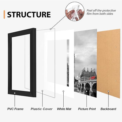 Fixwal 5x7 Picture Frame Set of 6 with Shatter Resistant Plastic Glass, Thin Border and Light Weight Photo Frames for Wall or Tabletop Display, Gift for Mother's Day, Father's Day, Graduation, Black