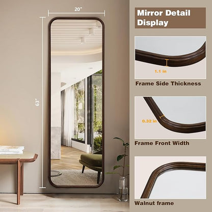 Niccy 63"×20" Wood Frame Rect Full Length Mirror, HD Long Wall-Mounted Mirrors, Large Body Hanging Mirrors for Living Room, Explosion-Proof Decorative Vanity Mirrors for Entryway, Bedroom, Red Walnut
