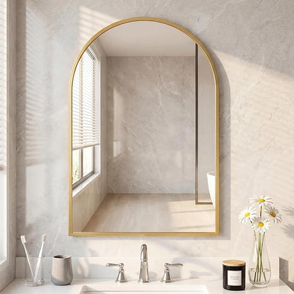 DUMOS 26"x38" Arched Wall Mirror, Bathroom Mirrors for Over Sink, Vanity Mirror with Tempered Glass & Anti-Rust Metal Frame, Entryway, Living Room, Bedroom, Glod