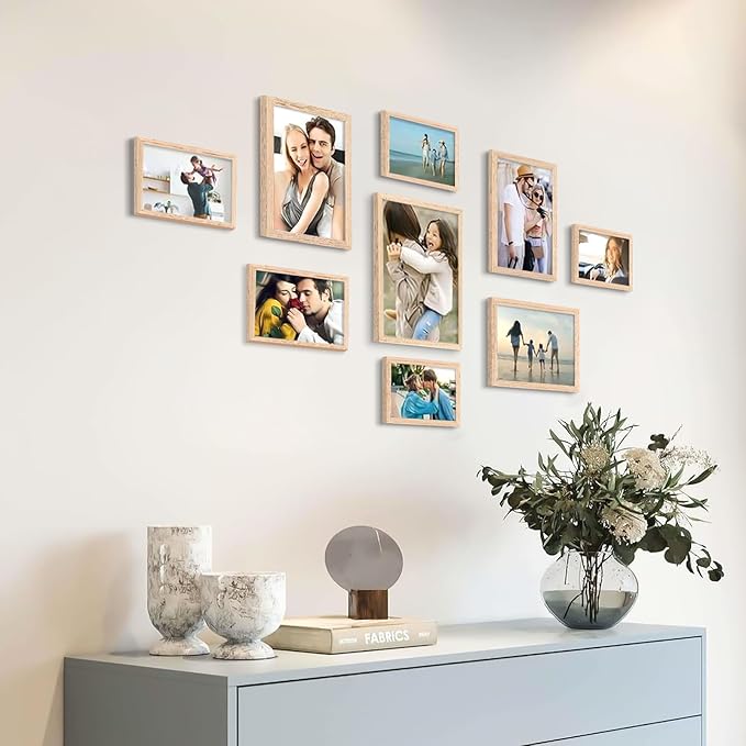 ATOBART 8x10 OAK Natural Wood Photo Frame,3 Pack Picture Frames Real Glass front Wall Hanging Gallery for Wall and Tabletop Display (OAK, 8x10,set of 3)